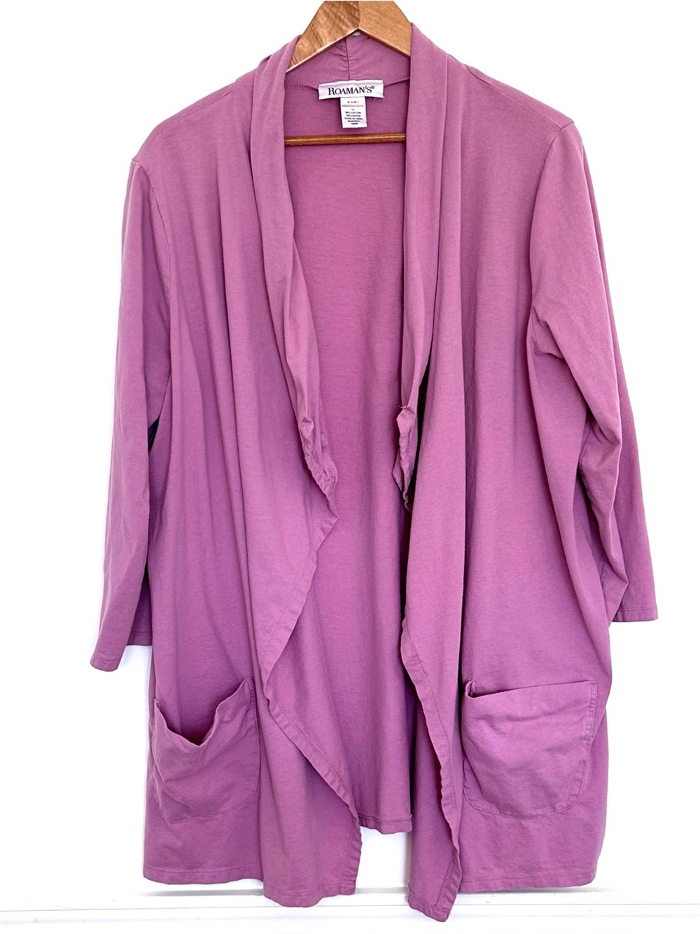 Roaman’s Plus Cardigan Women’s 1X Open Front 3/4 Sleeve Pockets Lightweight